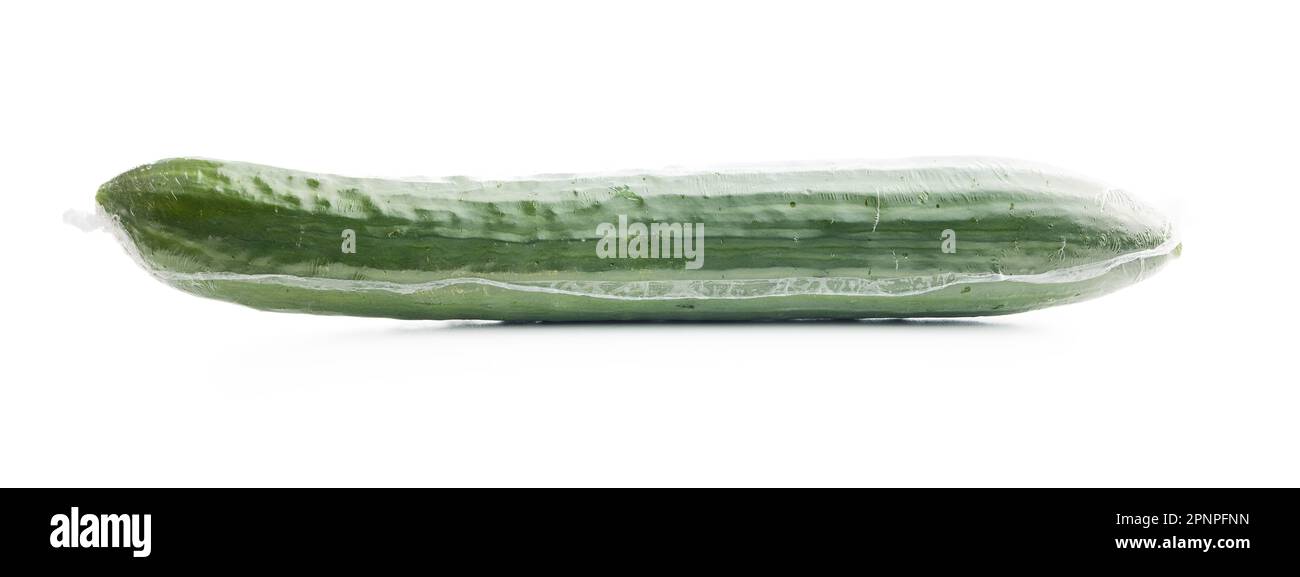 Fresh green cucumber wrapped in plastic wrap isolated on the white background Stock Photo Alamy