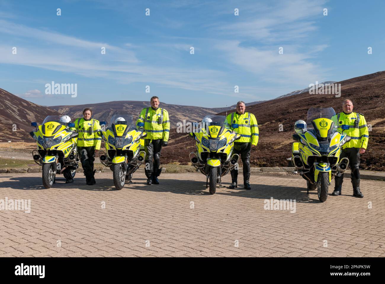 18 April 2023. Glenshee Ski Centre, A93, Aberdeenshire,Scotland. This is from the opening of the Motorcycle Campaign 2023. PICTURE CONTENT:  Superinte Stock Photo