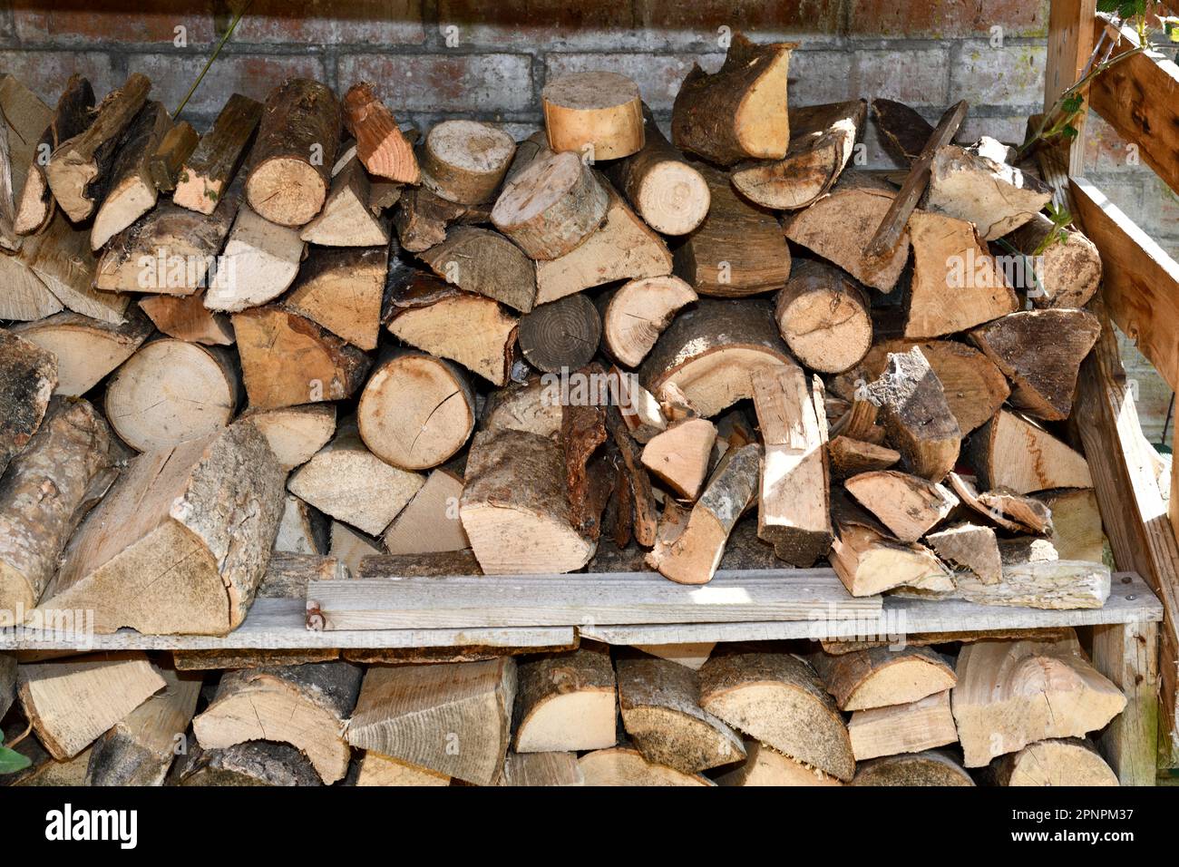 Log Bunker made from Wooden Pallets. Stock Photo