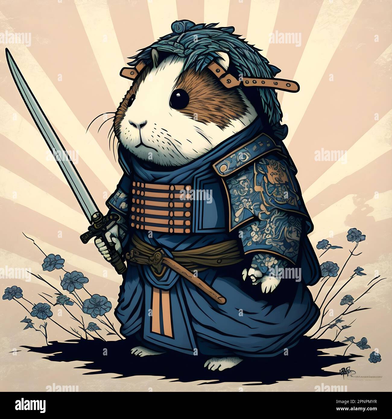 An AI generated illustration of A guinea pig wearing a suit of armor