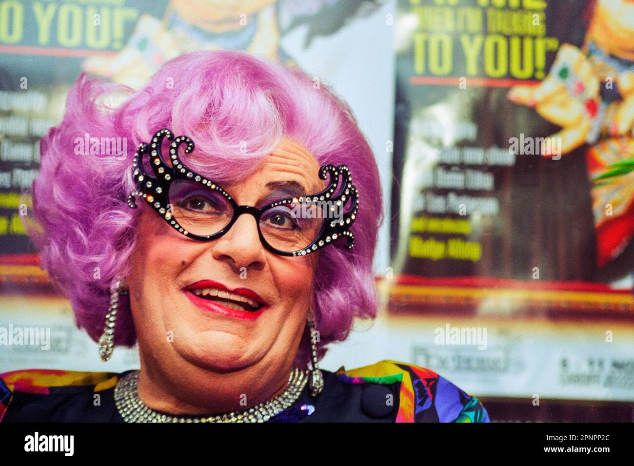 Dame Edna Everage (Barry Humphries) at New Theatre in Cardiff, Wales