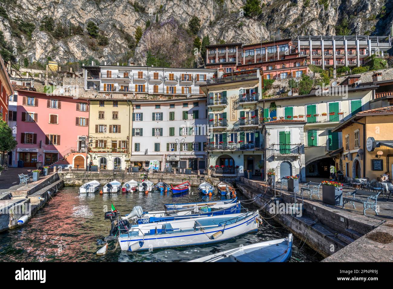 Small port, Limone sul Garda, Lake Garda, Lombardy, Italy Stock Photo