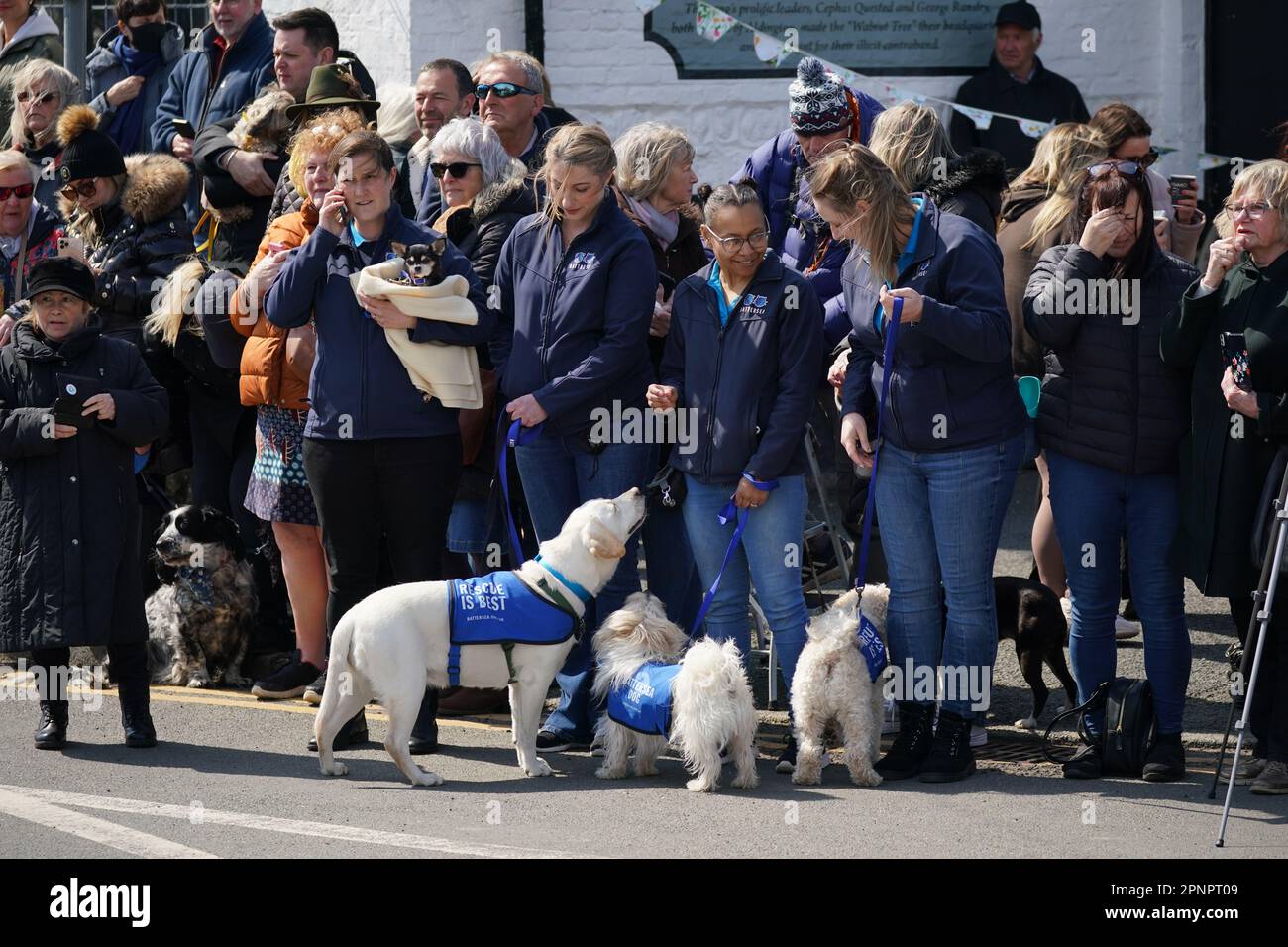Wellwishers at the Walnut Tree Pub in Aldington, Kent, as they wait for