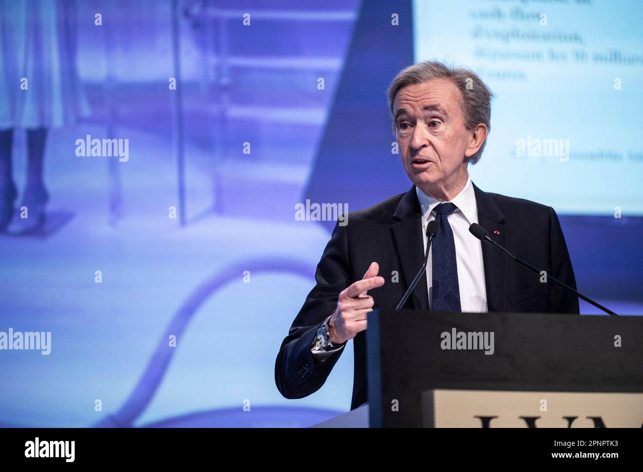 Paris, France. 20th Apr, 2023. Bernard Arnault, Chairman and Chief  Executive Officer of LVMH Moet Hennessy Louis Vuitton, during the company's  shareholders meeting in Paris, France, April 20, 2023. Photo by Eliot