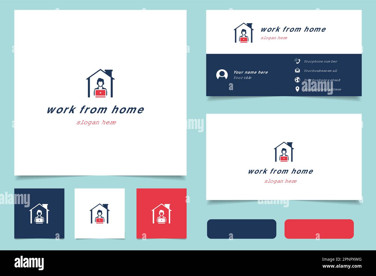 Work from home logo design with editable slogan. Branding book and