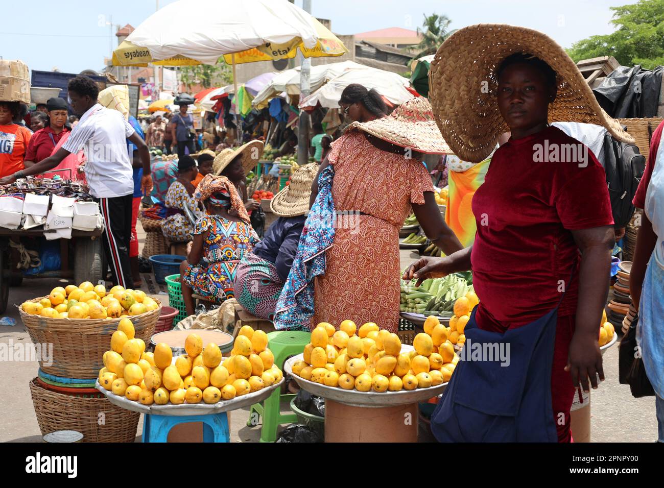 Accra, Ghana. 19th Apr, 2023. Vendors sell products at a local market