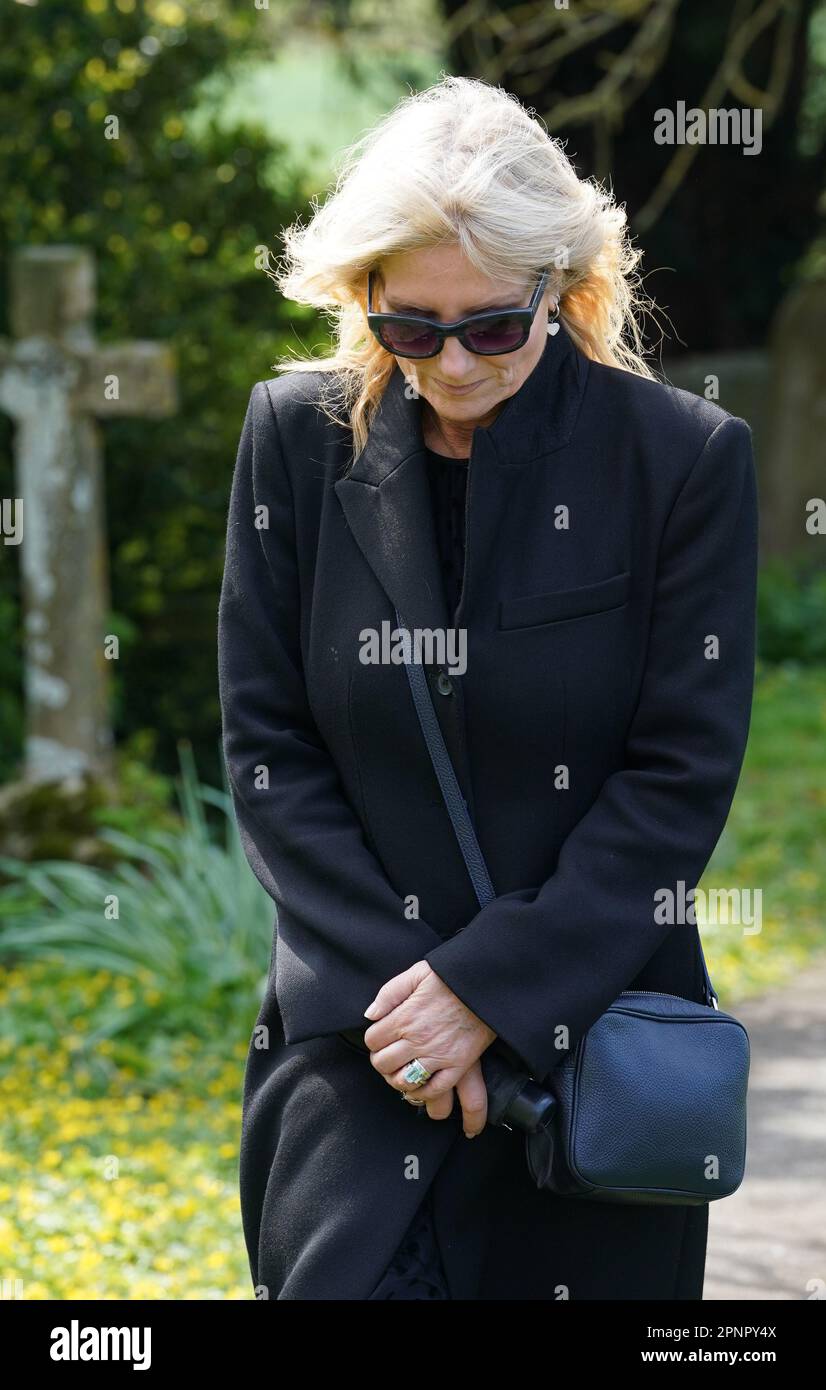 Gaby Roslin arriving for the funeral of Paul O'Grady at St Rumwold's Church in Aldington, Kent. Picture date: Thursday April 20, 2023. Stock Photo