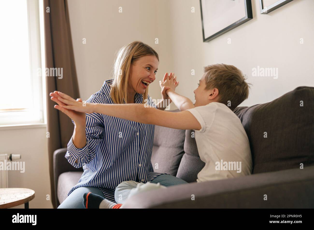 Mother playing with son, mom enjoying the weekend time with preschool child  at home Stock Photo - Alamy