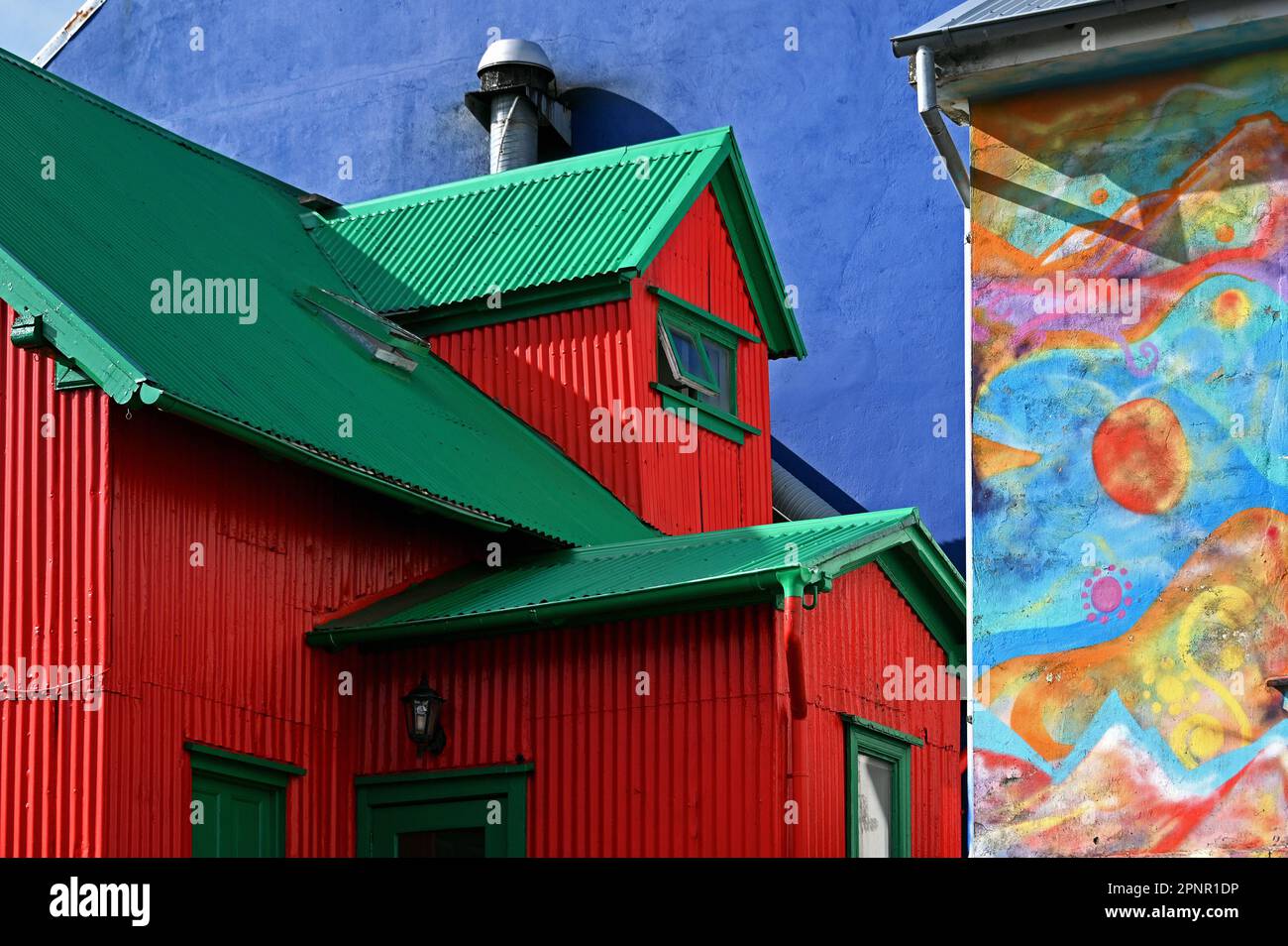 Bunte HŠuser mit Wellblech Verkleidung in Reykjavik, Island Stock Photo