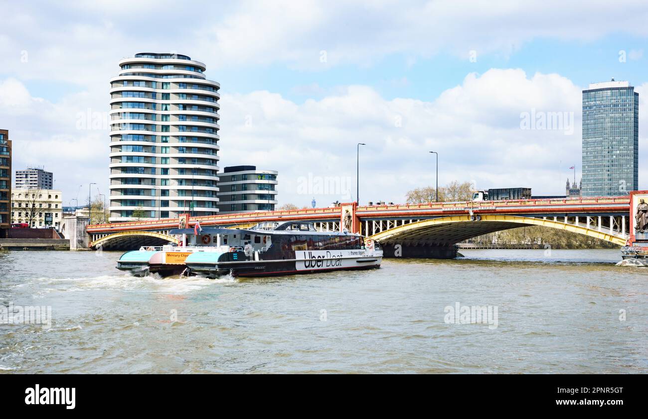 Vauxhall Bridge, crosses the Thames near to St Wharf, London