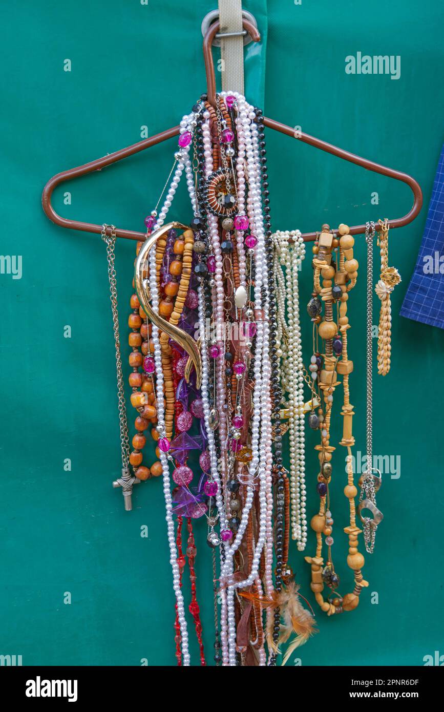 Hanging Bijoux Necklaces Plastic Pearls Jewellery Fashion Accessories Stock  Photo - Alamy