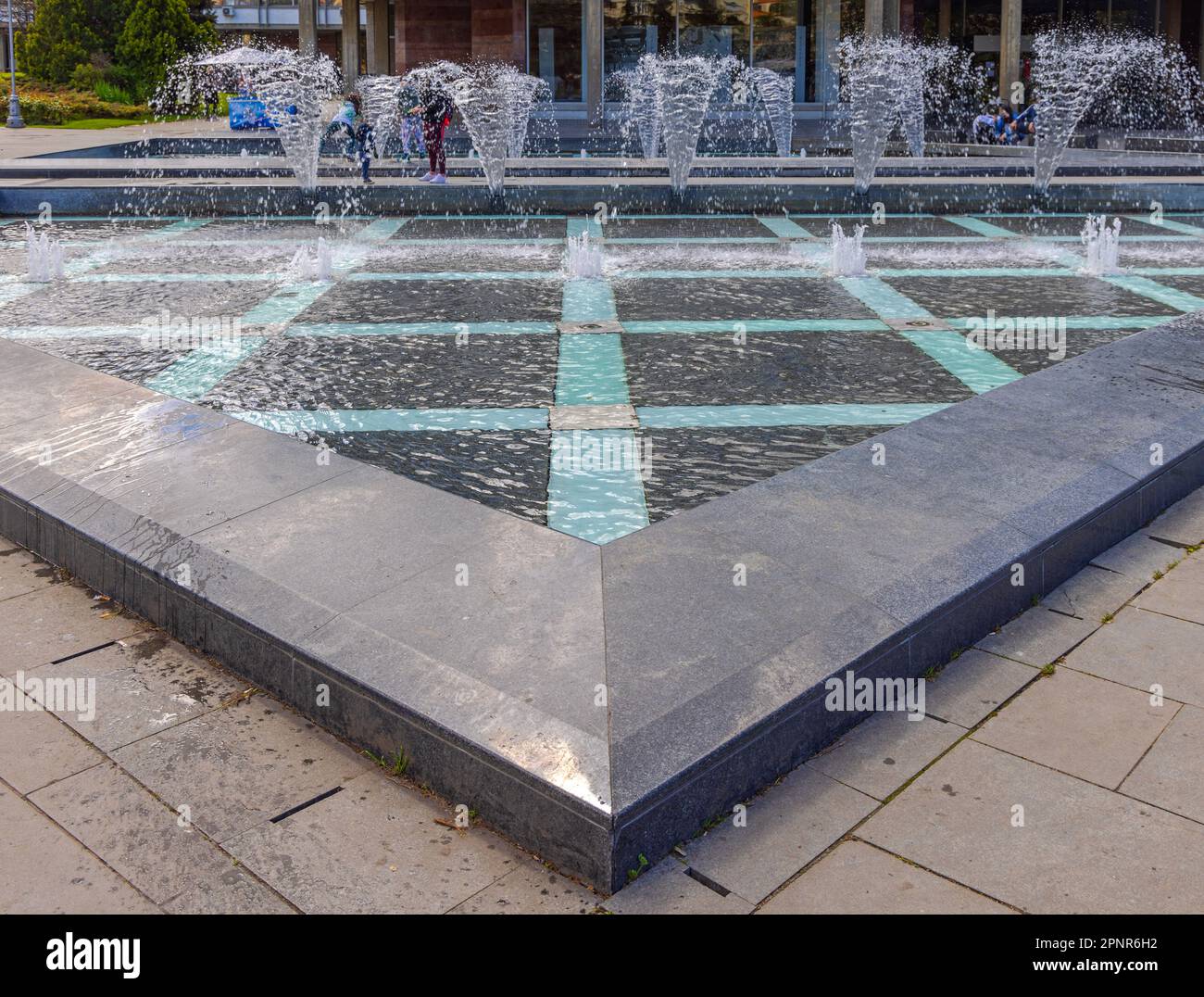 Black Granite Stone Water Fountain Spring Day City Park Stock Photo - Alamy