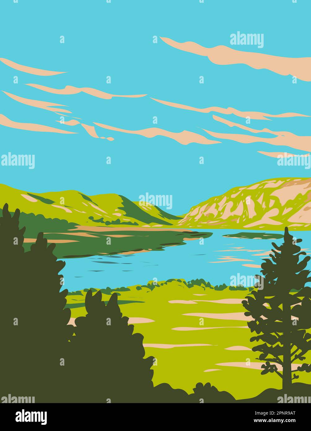 WPA poster art of Lough Veagh at Glenveagh National Park located in