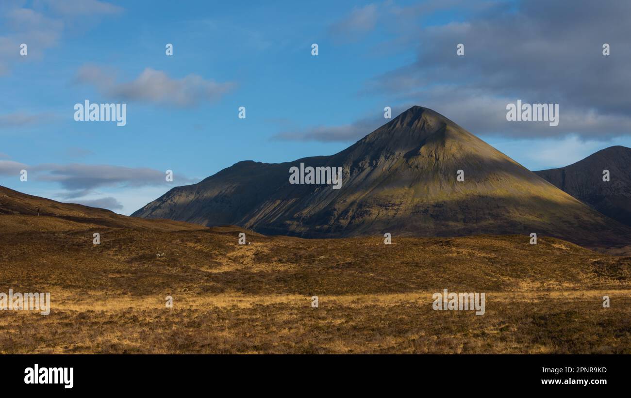 Isle of Skye Scotland UK view to mountain in distance dappled with sun ...