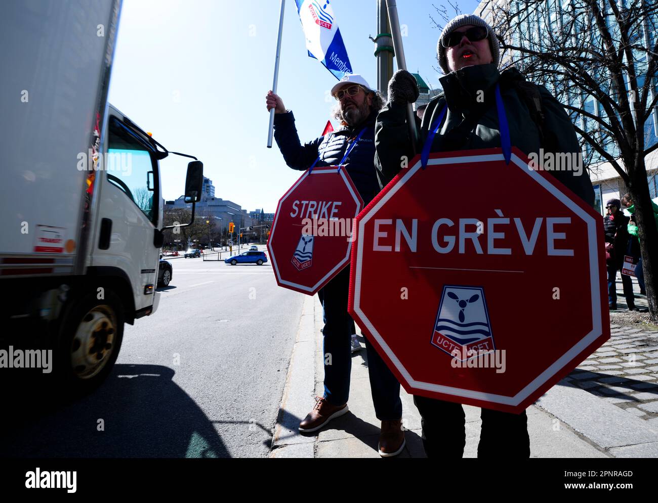 Ottawa, Can. 20th Apr, 2023. PSAC workers and supporters gather on a