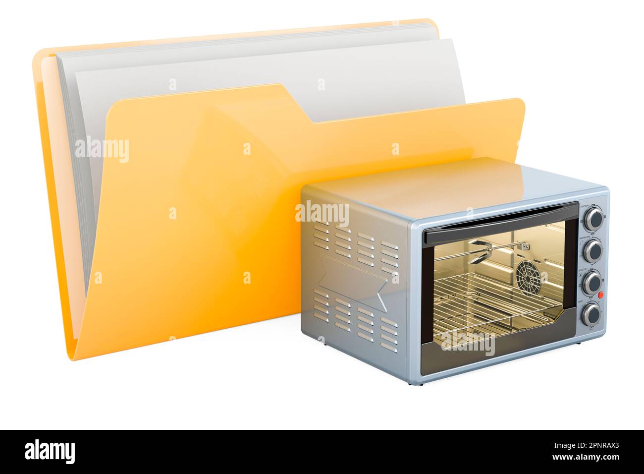 Yellow computer folder icon with convection toaster oven, 3D rendering ...