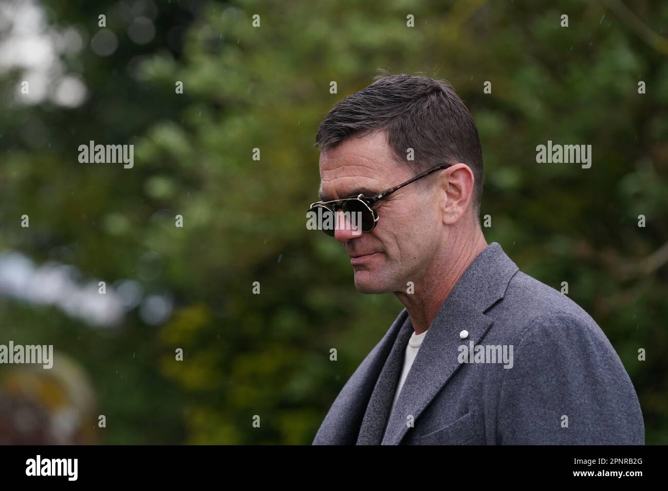 Scott Maslen arriving for the funeral of Paul O'Grady at St Rumwold's Church in Aldington, Kent. Picture date: Thursday April 20, 2023. Stock Photo