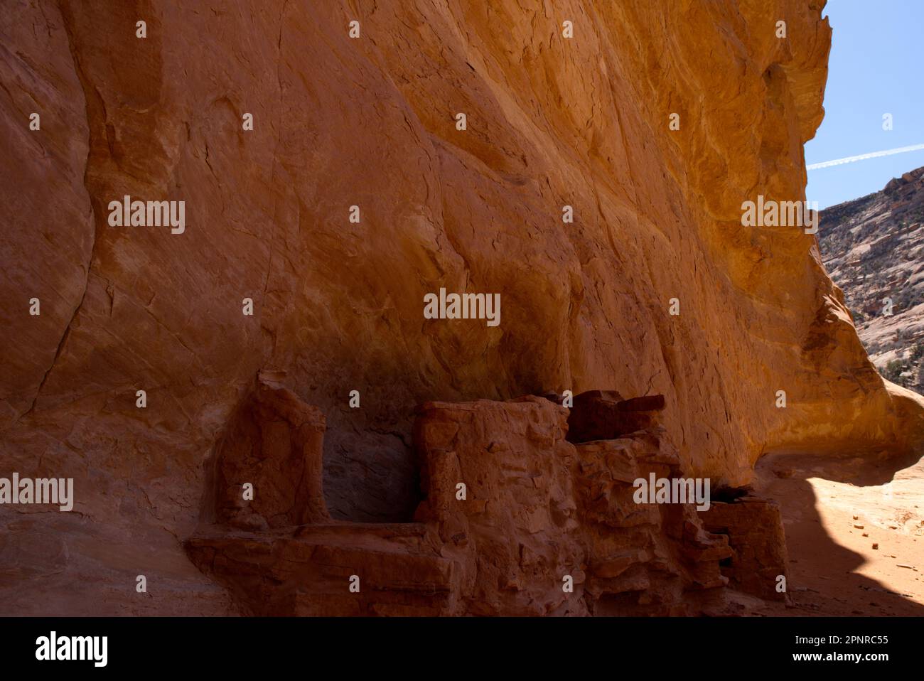 Remnants of small structures left behind by prehistoric Native Americans-Grand Gulch, Utah Stock Photo