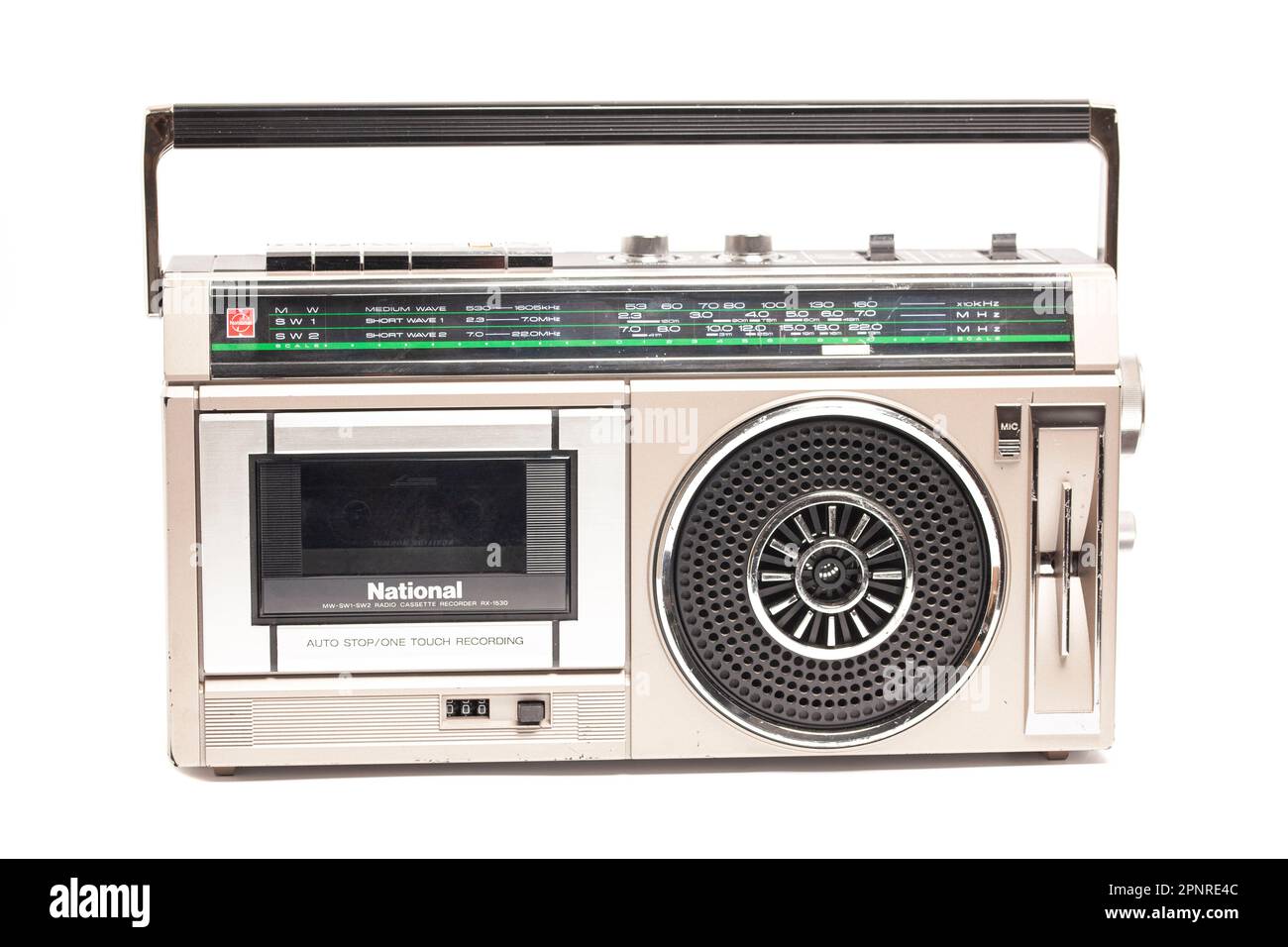 National stereo radio cassette recorder on a yellow background