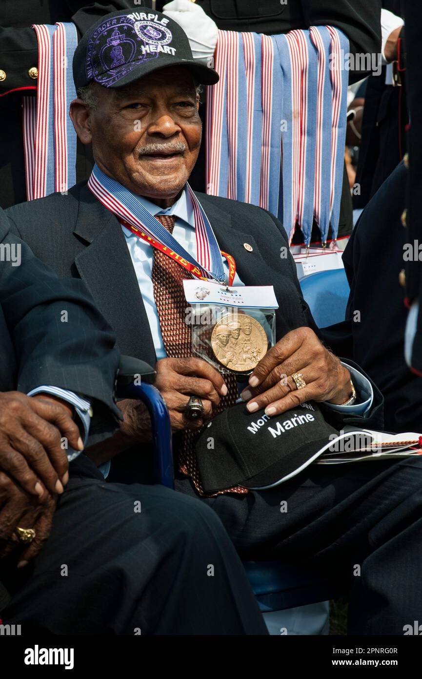 Bob Motley. The last surviving umpire from the Negro Leagues. Recives the Congressional Gold Medal of Honor as a Montford Point Marine. Stock Photo