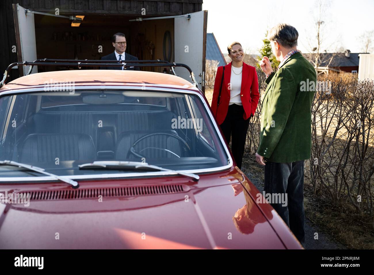 Crown Princess Victoria and Prince Daniel  visit Jamtli, Jämtland's county museum in Östersund, Sweden, on April 20, 2023. There they get a tour and g Stock Photo