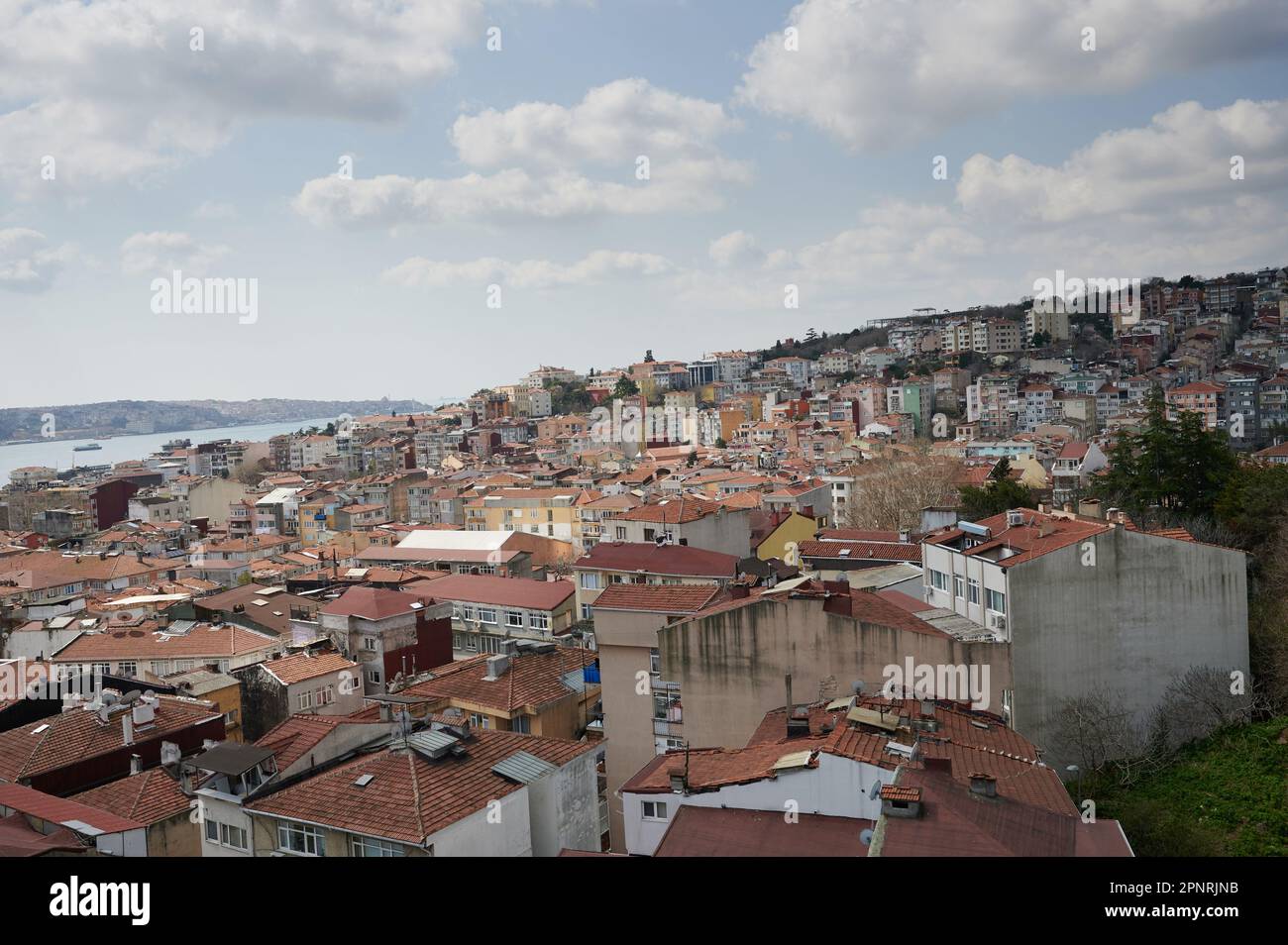Residential building in Istanbul city aerial above drone view Stock Photo