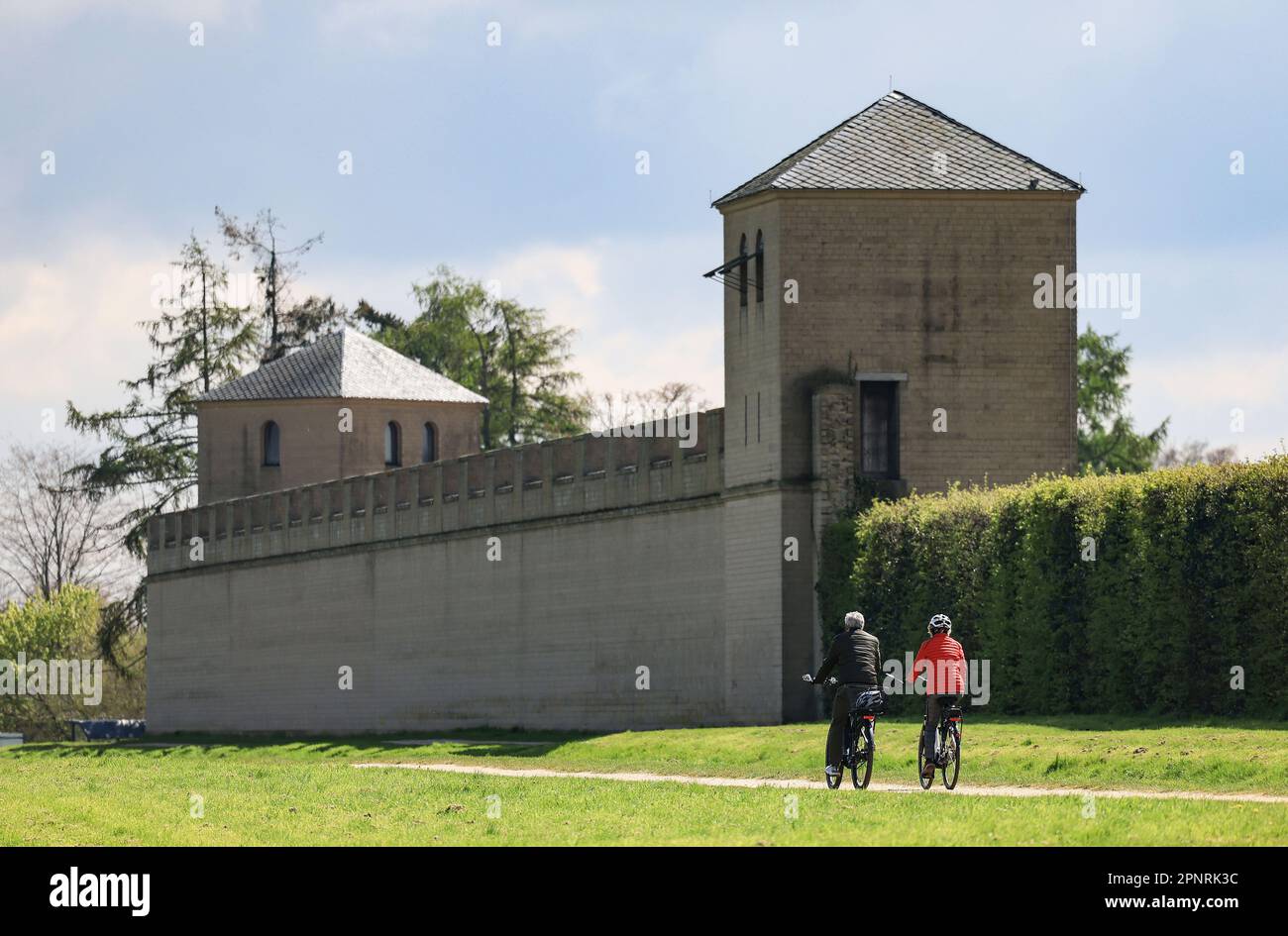 Xanten, Germany. 20th Apr, 2023. Cyclists ride along the Xanten APX