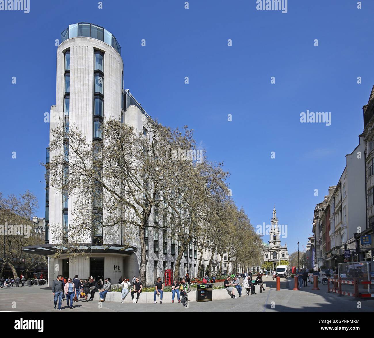 London, UK. Junction of Aldwych and the Strand looking east, showing the newly pedestrianised section of The Strand. Stock Photo