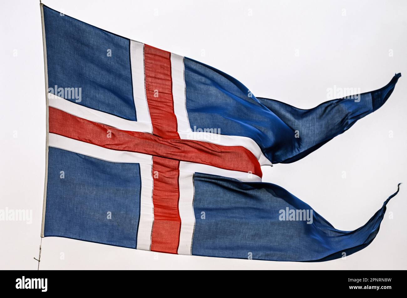 Icelandic flag in Thingvellir National Park, Iceland. Stock Photo