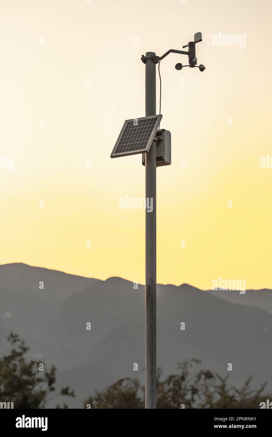 Anemometer with solar energy panel Stock Photo