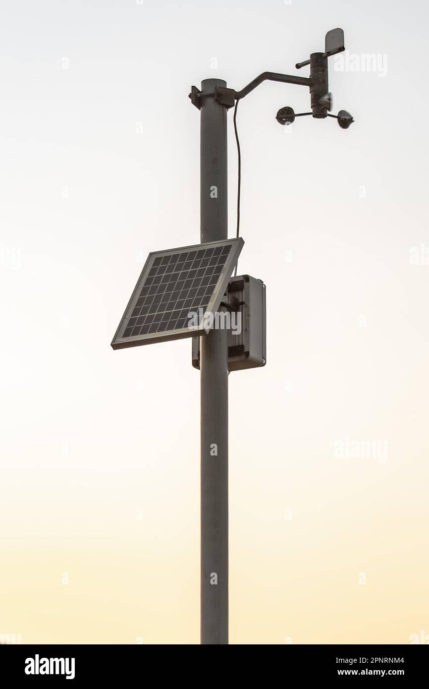 Anemometer with solar energy panel Stock Photo