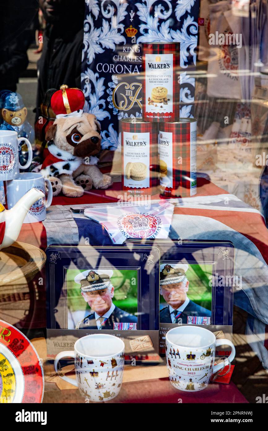 Windsor, UK. 20th April, 2023. Coronation souvenirs are displayed in