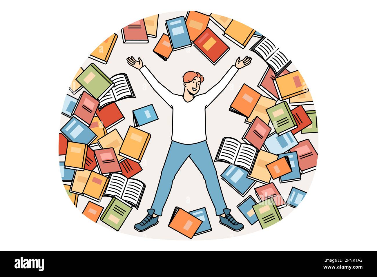 Reading books and knowledge concept. Smiling boy student looking at