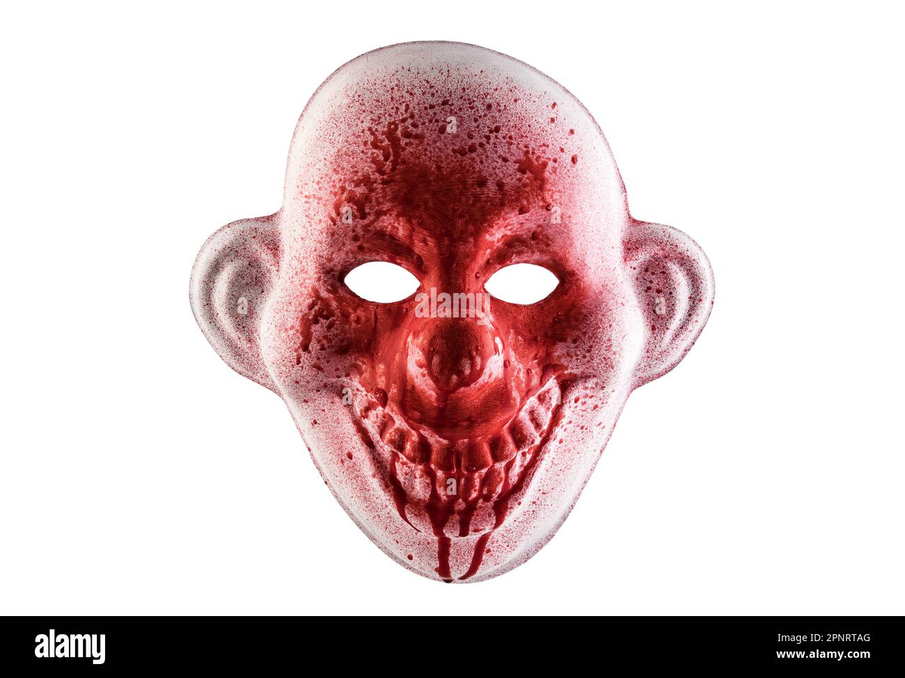 Scary clown halloween mask in blood isolated on white background with clipping path Stock Photo