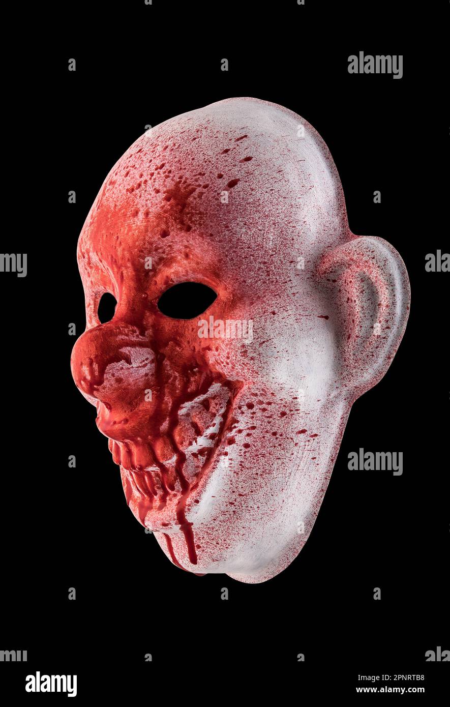Scary clown halloween mask in blood isolated on black background with clipping path Stock Photo
