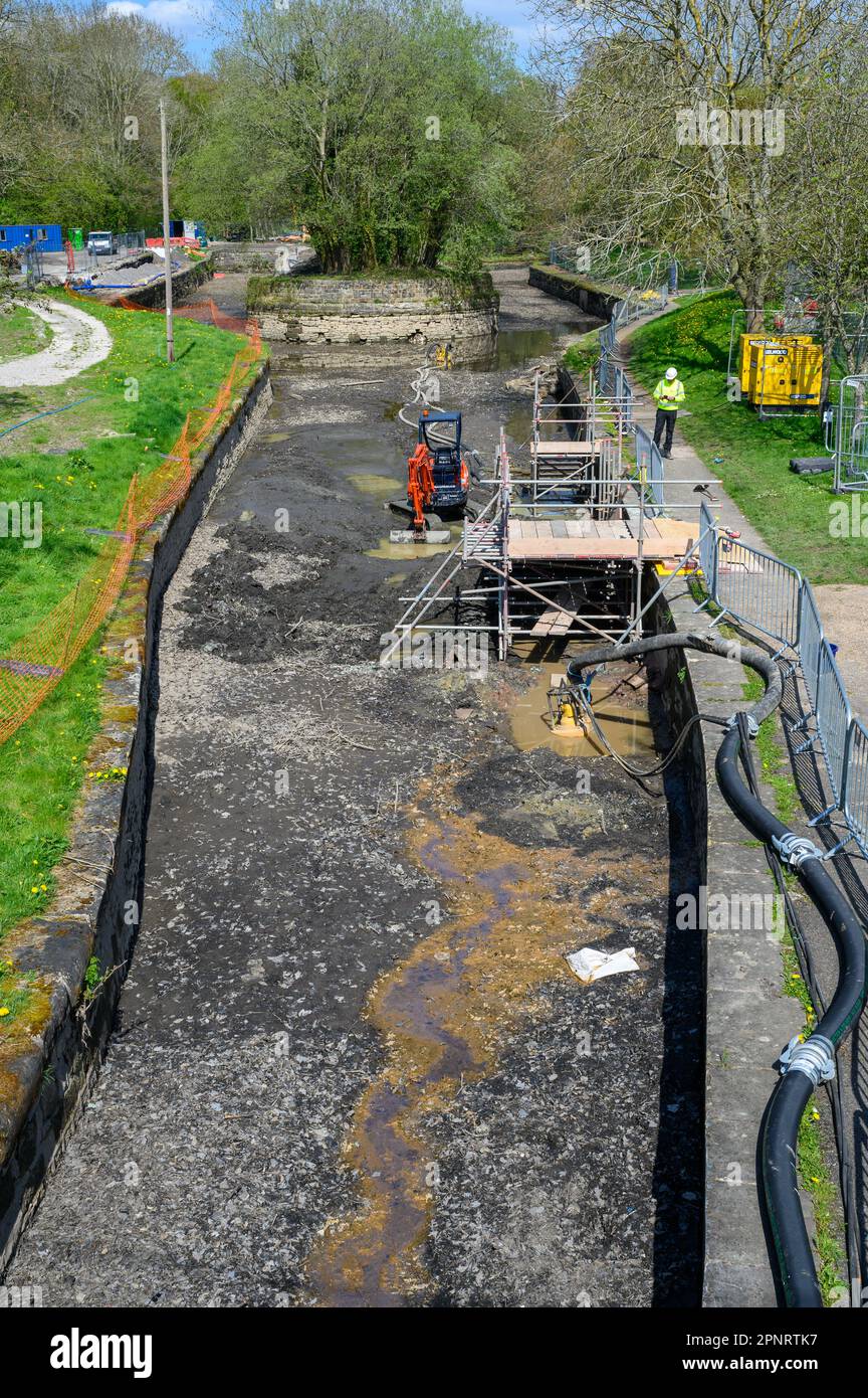 Work taking place on the Trevor Basin on the Llangollen Canal, part of a £15m investment in the facilities on offer in the basin. Stock Photo