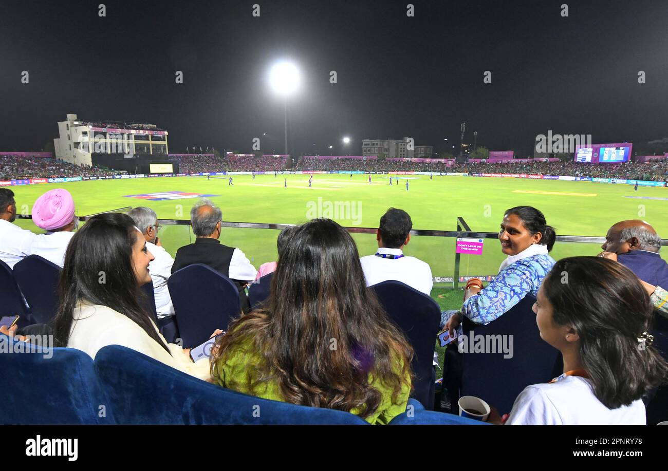 Jaipur, India, April 19, 2023: Fans enjoying the Indian Premier League (IPL) Twenty20 cricket match between Lucknow Super Giants and Rajasthan Royals at Sawai Mansingh Stadium in Jaipur. Credit: Sumit Saraswat/Alamy Live News Stock Photo