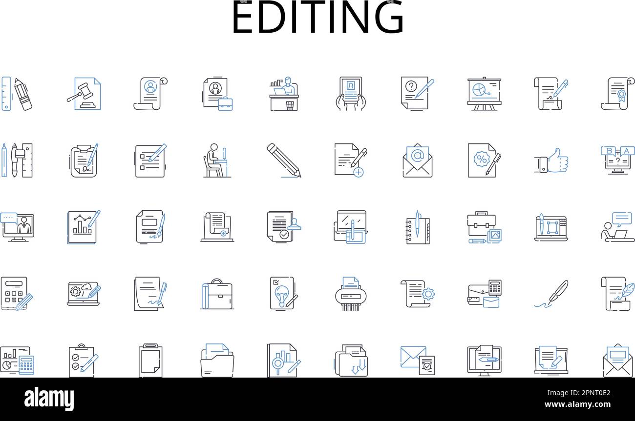 Editing line icons collection. E-learning, Online courses, Virtual classrooms, Blended learning, Edtech, Distance education, Webinars vector and Stock Vector