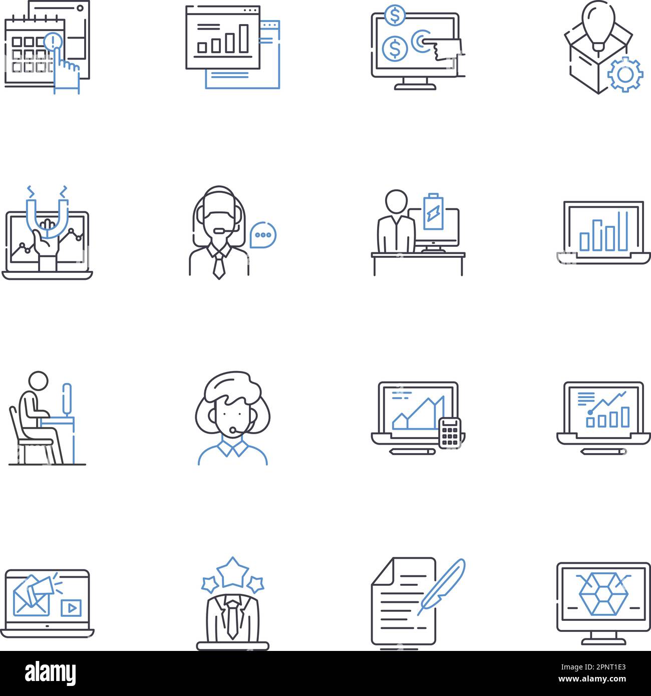 Technology and advancement line icons collection. Innovation, Robotics, Augmented, Virtual, Automation, Nanotechnology, Quantum vector and linear Stock Vector