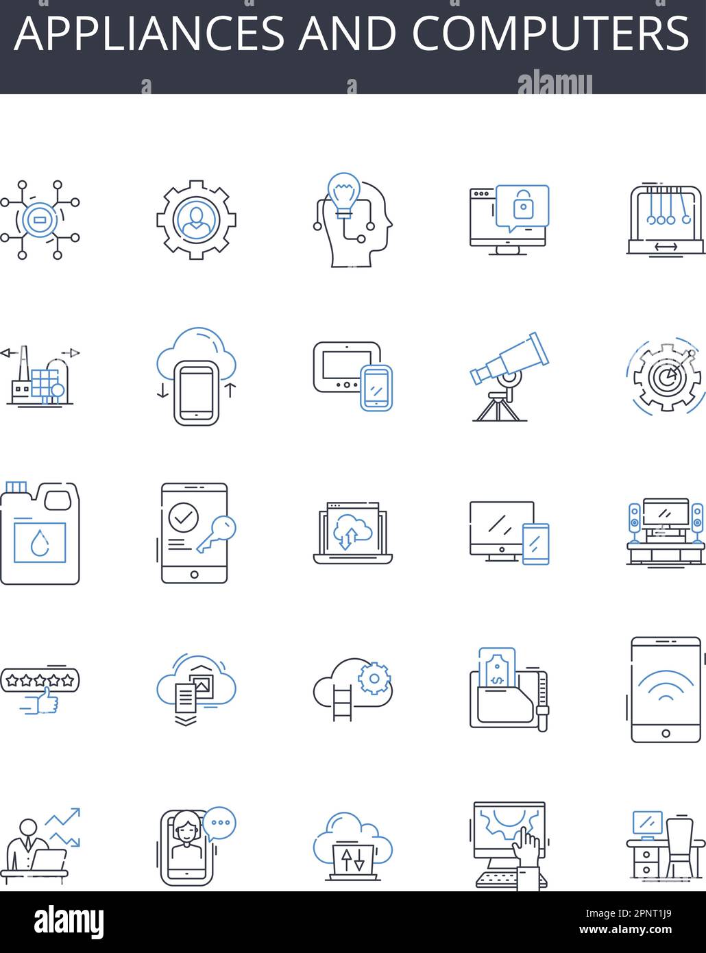 Appliances and computers line icons collection. Devices, Gadgets, Machines, Electrics, Tech, Equipment, Tools vector and linear illustration Stock Vector