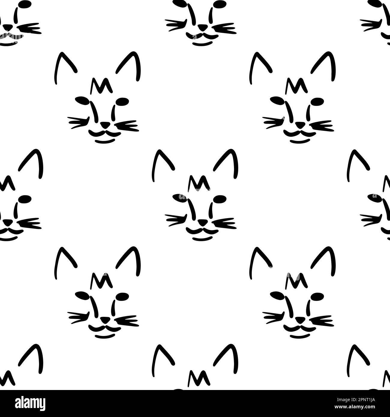 Seamless pattern with cat head illustration in minimalist outline style ...