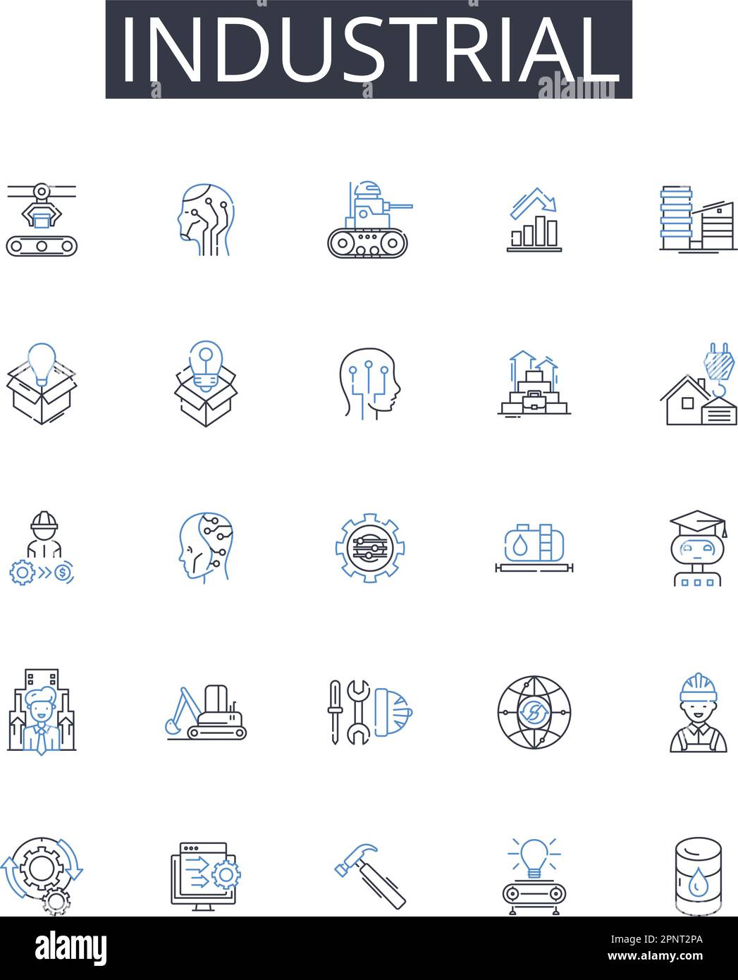 Industrial line icons collection. Manuscript, Editor, Printer ...