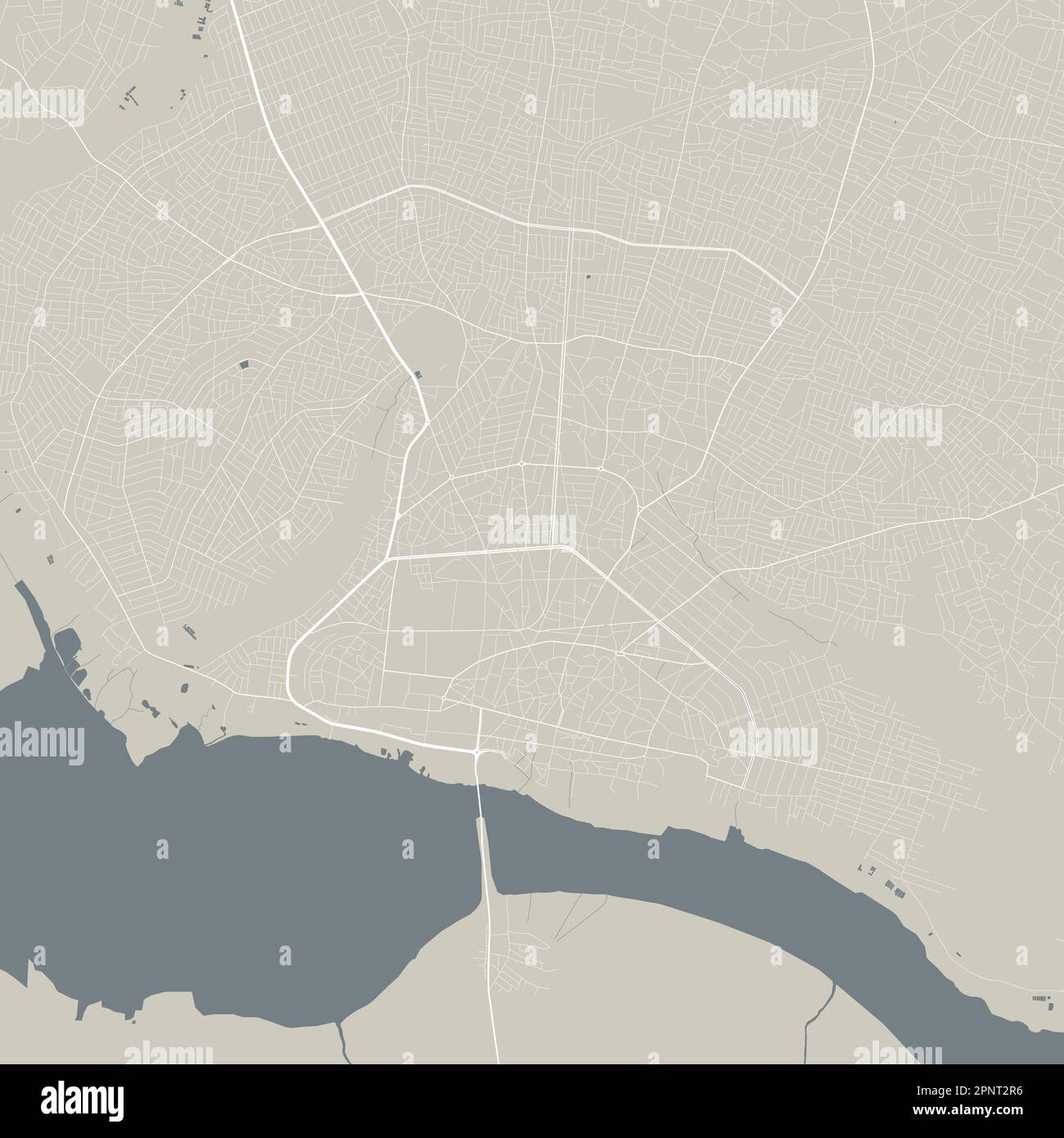 Detailed map of Porto-Novo city, capital of Benin. Municipal administrative area map with buildings, rivers and roads, parks and railways. Vector illu Stock Vector