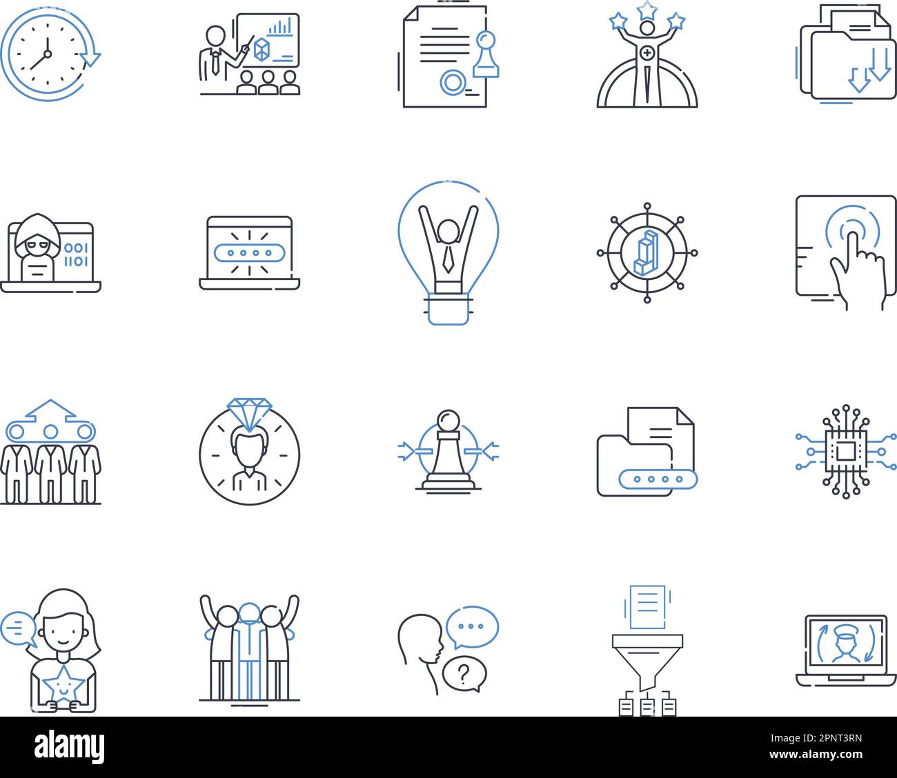 Strategic engagement line icons collection. Alignment, Collaboration, Coordination, Communication, Empowerment, Execution, Focus vector and linear Stock Vector
