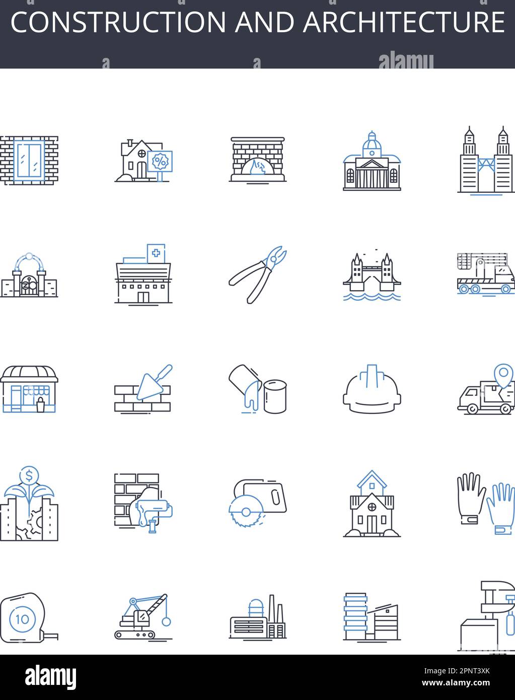 Construction and architecture line icons collection. Customization, Efficiency, Personalization, Interactivity, Functionality, User-friendly Stock Vector