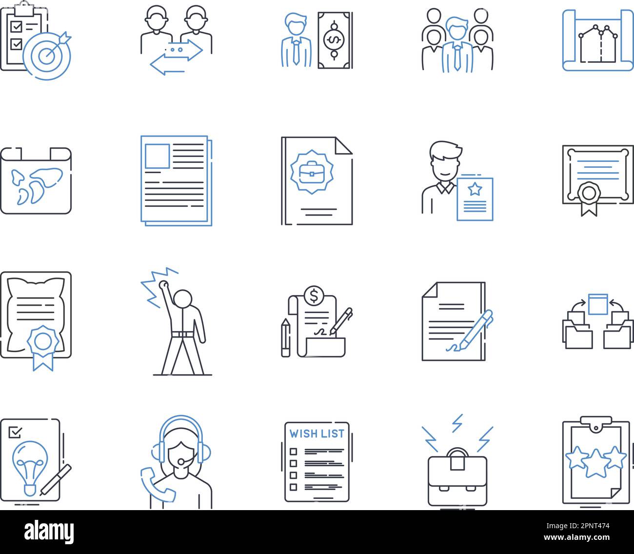 File processing line icons collection. Parsing, Extraction, Compression, Encryption, Decryption, Conversion, Concatenation vector and linear Stock Vector