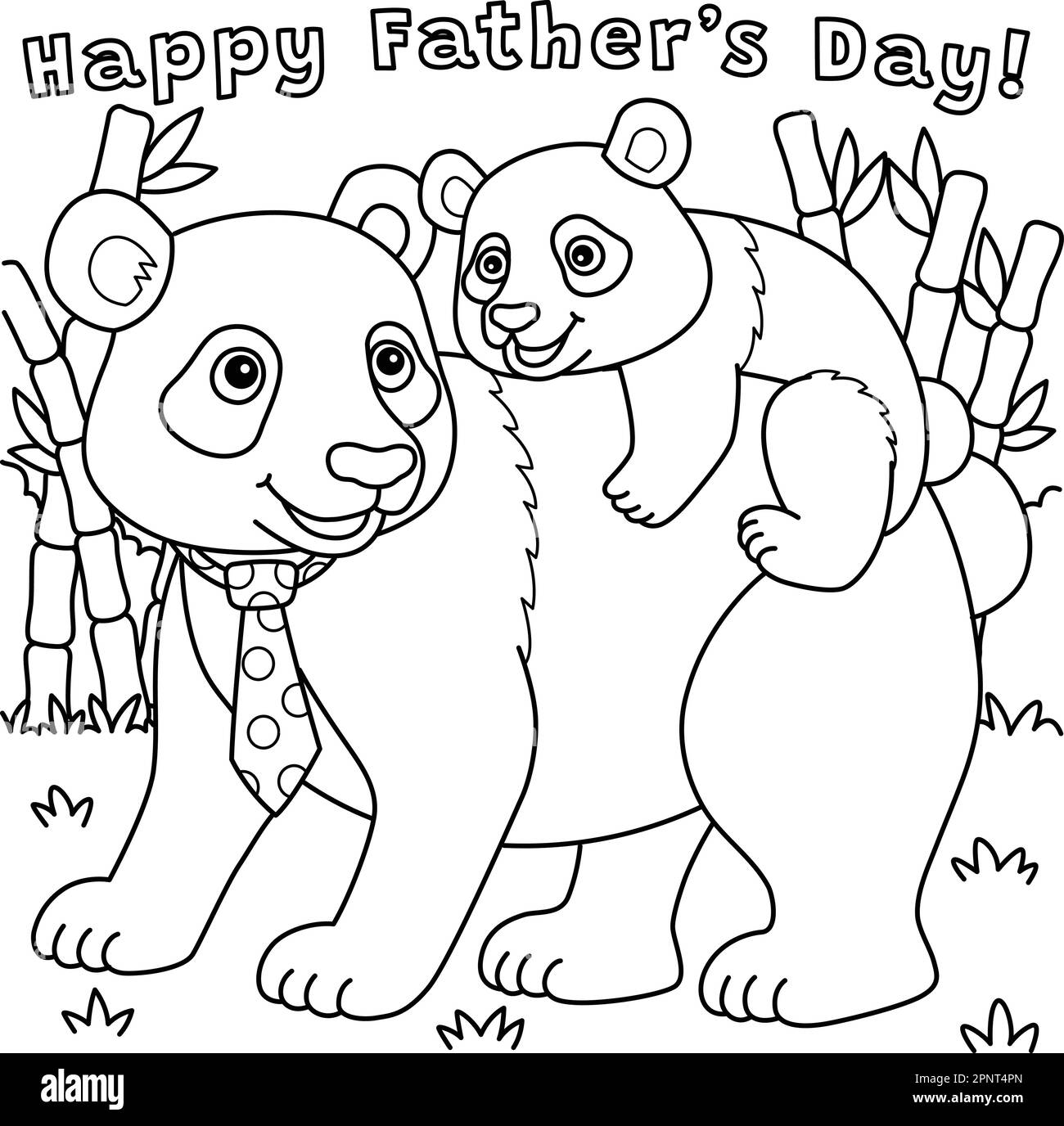 Happy Fathers Day Panda Coloring Page for Kids Stock Vector