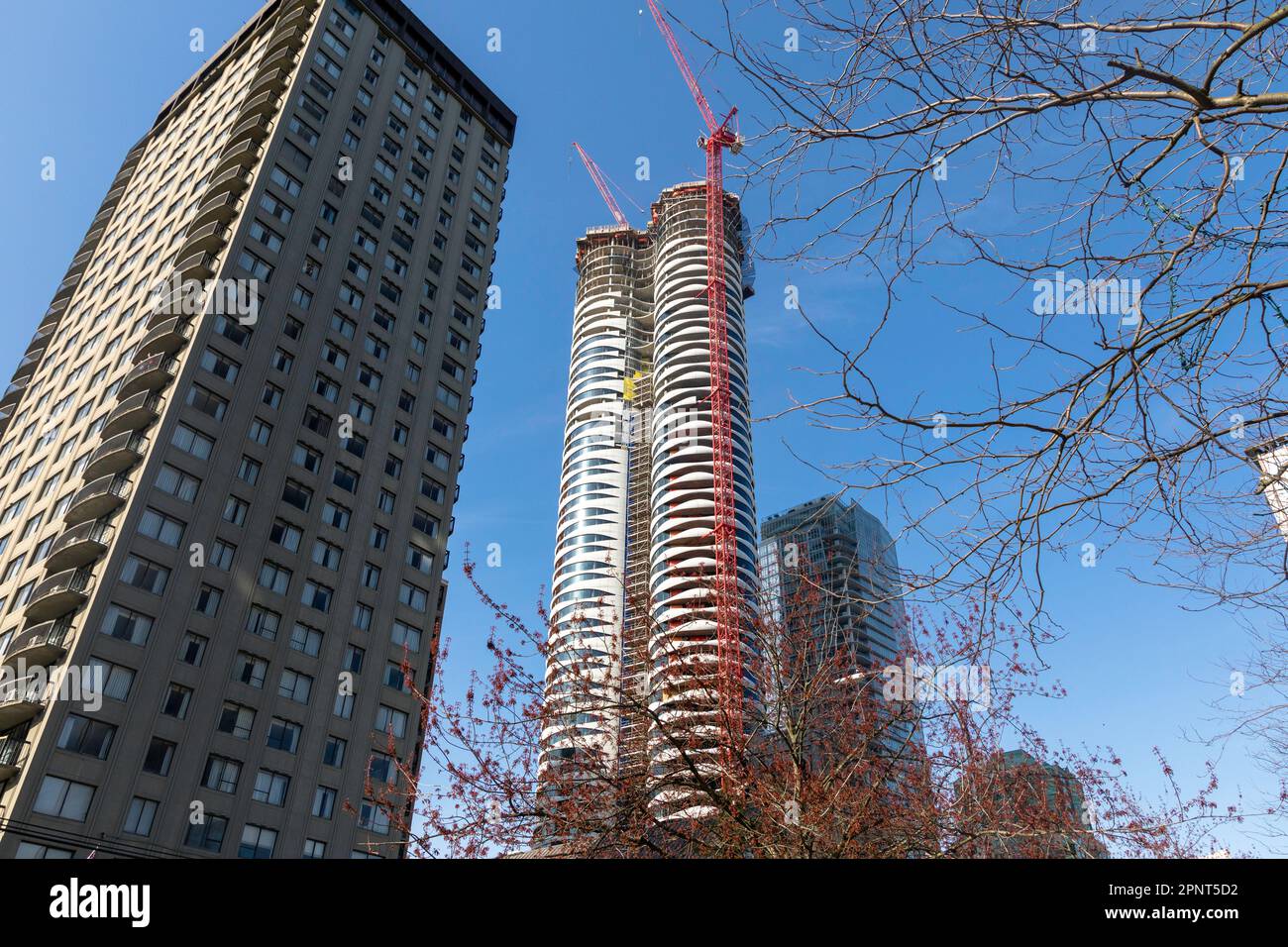 The landmark Butterfly building, nearing its 57-storey height, is seen in downtown Vancouver on April 14, 2023. Credit: Colin N. Perkel Stock Photo