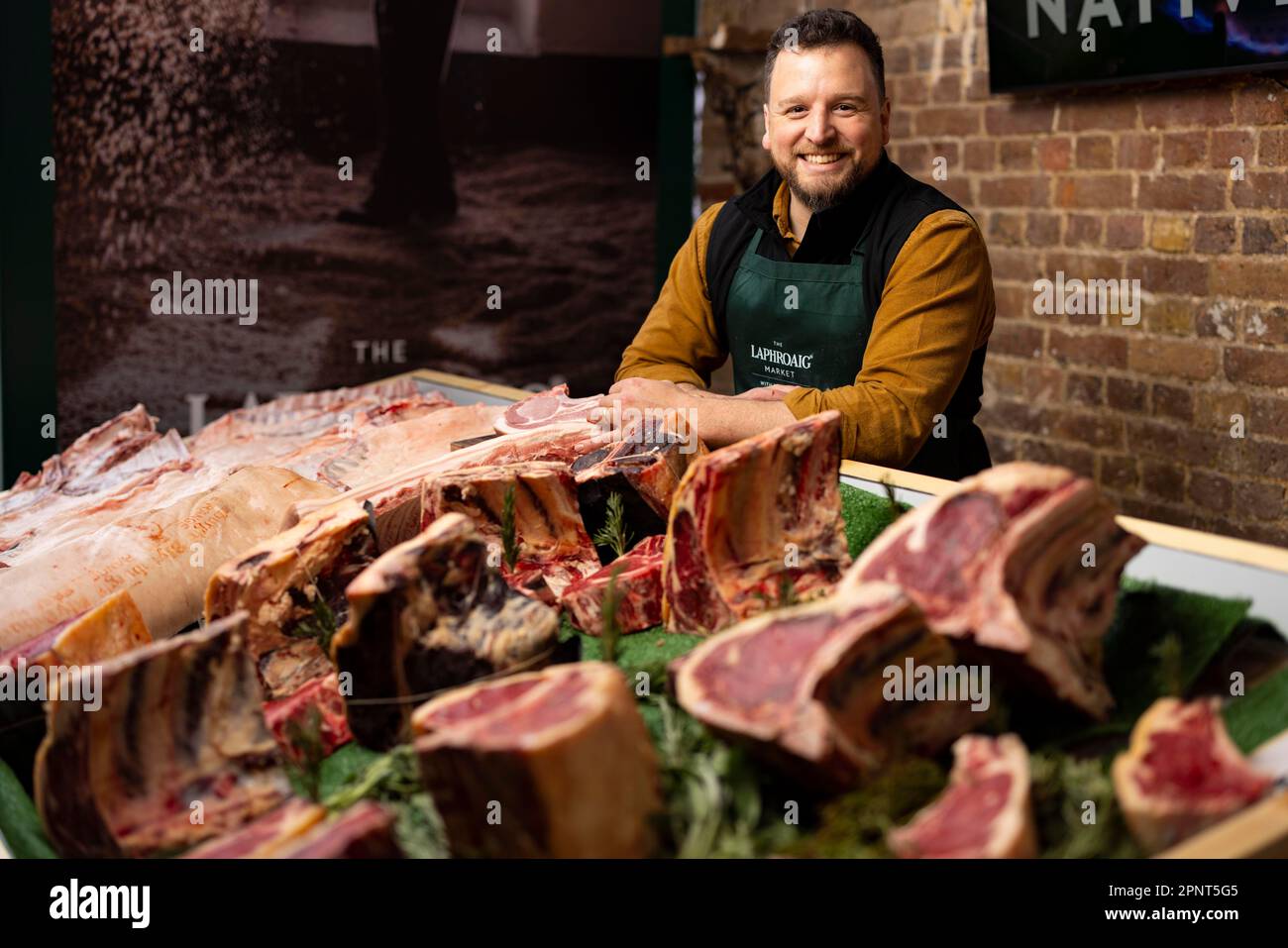 EDITORIAL USE ONLY Market vendor Jon Toy from Meat Jon at the launch of