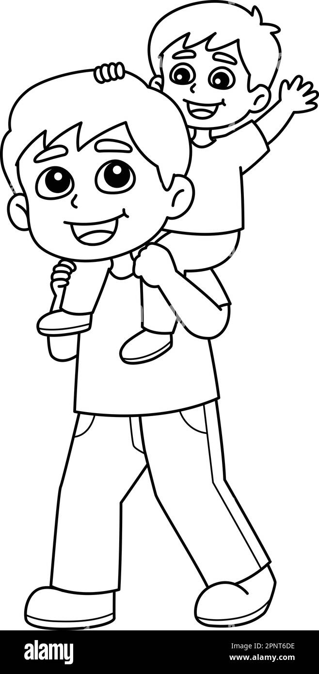 Hand drawn vector coloring page - Father Carrying His Son Isolated Coloring Page 2PNT6DE